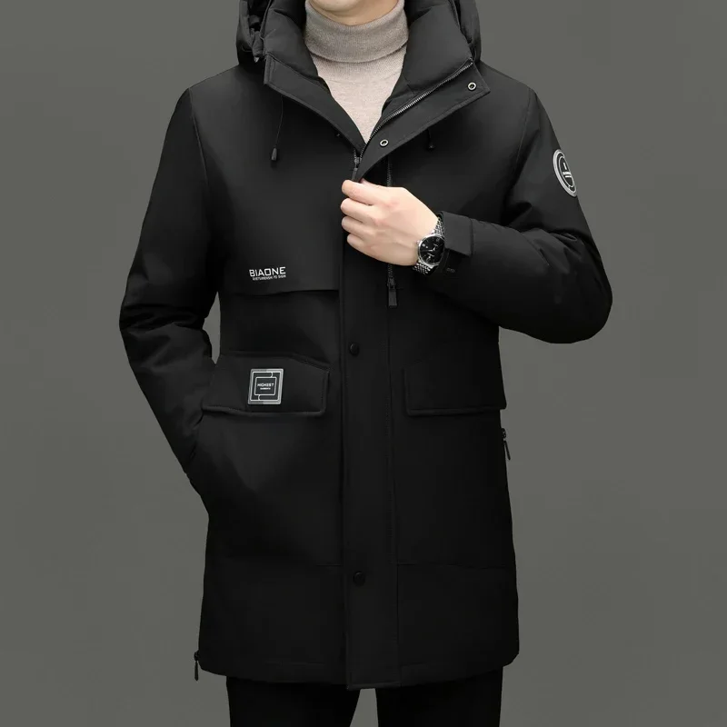 Goose Padding Removable Liner Long Down Jacket Man Hooded s Men's Padded Warm Winter Coat Clothing