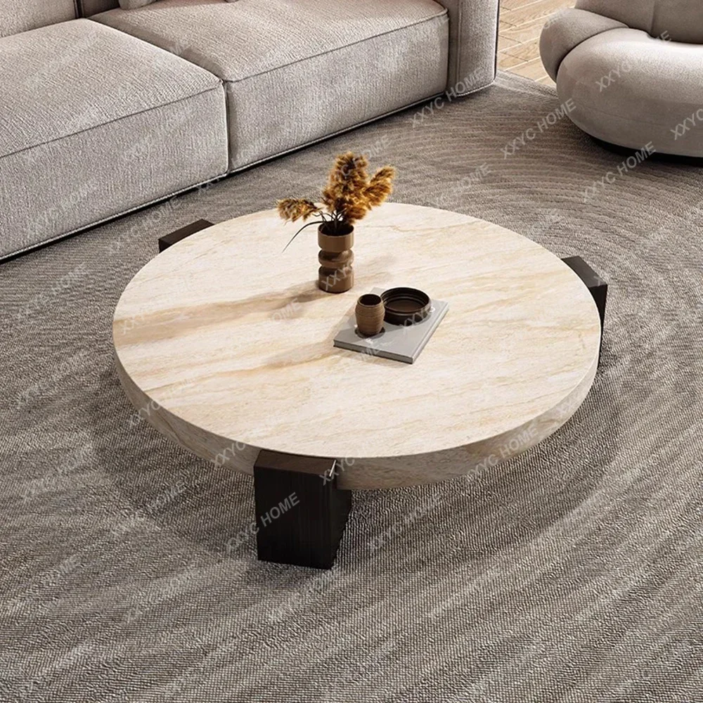 Nordic White Coffee Table Wooden Legs Standing Large Round Coffee Table Marble Top Center Couchtisch Dinning Table Set Furniture