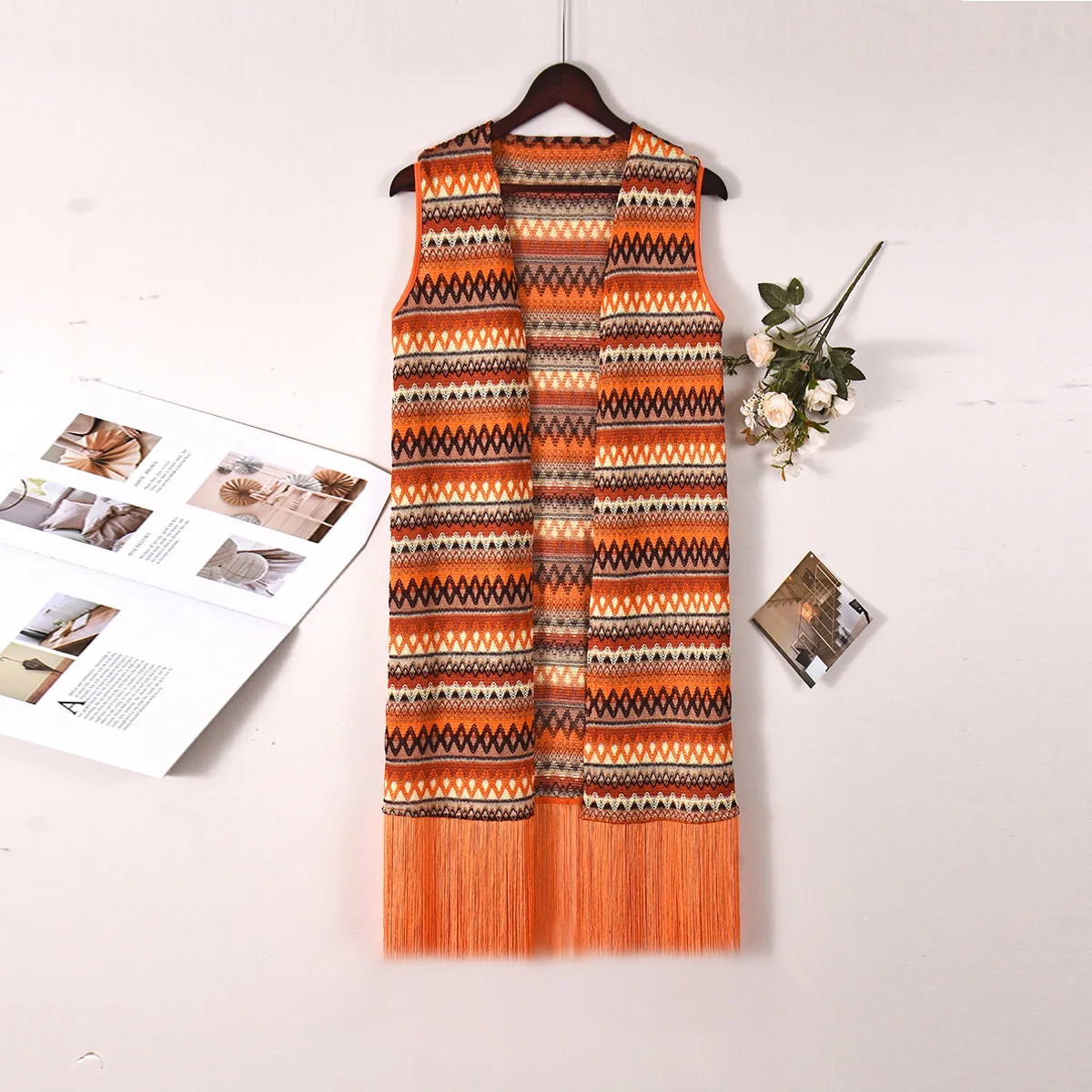 Loose Striped Fringed Cardigan 2025 Autumn New Hot-selling European and American Sleeveless Top, Women's Cw67470