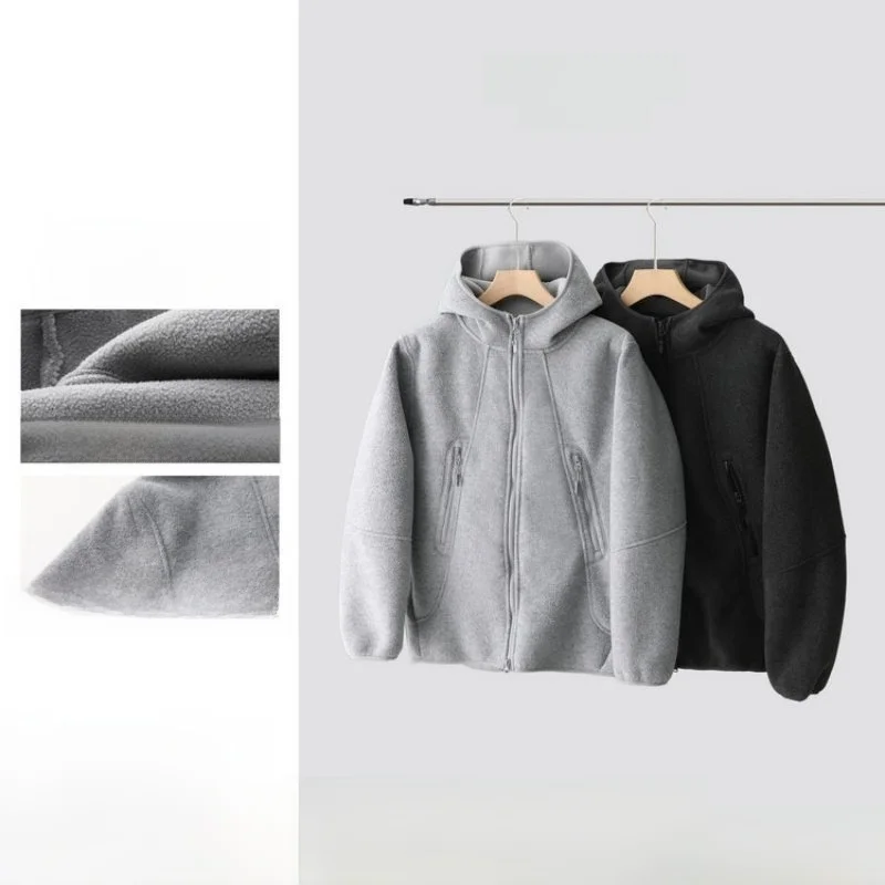 

Thiened Double-Sided Fce 3D Cut Winter Outdoor Windproof Warm ex Couple Sle Hooded Jaet Stand Fit Long Sve...