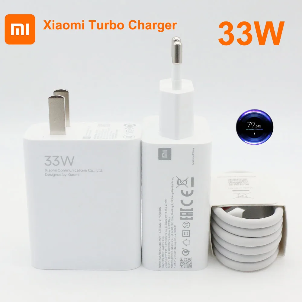 Original Xiaomi POCO F3 Charger 33W EU US Fast Turbo Charger For xiaomi redmi note 9 pro NOTE 10 POCO X3 K40 MI 10 9 9T Pro