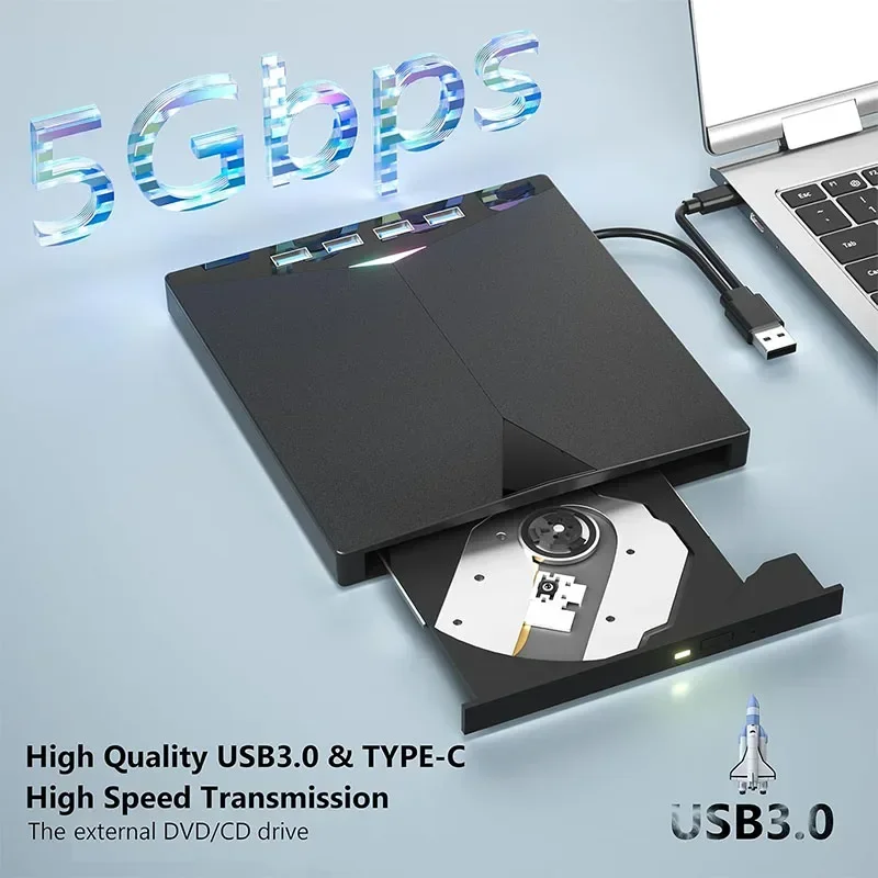 Zewnętrzny napęd CD/DVD 7 w 1 USB3.0 Type-C Przenośny odtwarzacz CD DVD RW Nagrywarka do laptopa PC Windows z gniazdami na karty SD TF