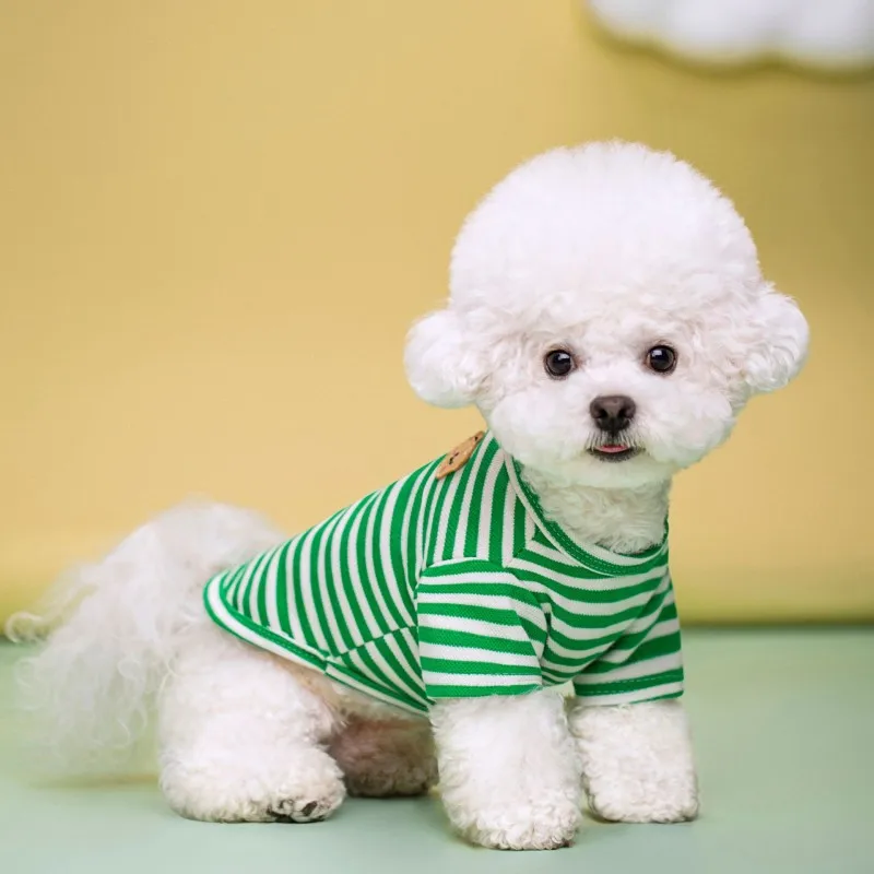 Bear Print Striped Cotton Dog Vest Summer Shirt Girls Puppy Costume Chihuahua Bichon Frise Dog Apparel Summer Clothes