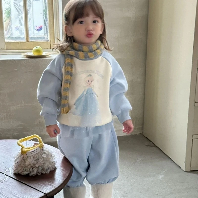 

2025 Elsa 2-Piece Set, Plush Fleece-Lined Hoodie & Pants for Girls Winter Outfit