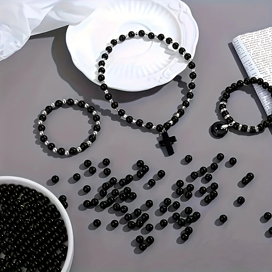 500/250pcs 8mm Black beads，for DIY Jewelry MakingBracelet Necklace Keychain Accessories Handmade Materials
