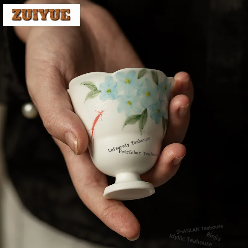 

2 шт./лот, ручная роспись, синий цветок, чайная чашка, традиционная чайная чаша, кружка, чайная дегустация, чашка для медитации, чашки Jianzhan Master, чайный набор, 50 мл