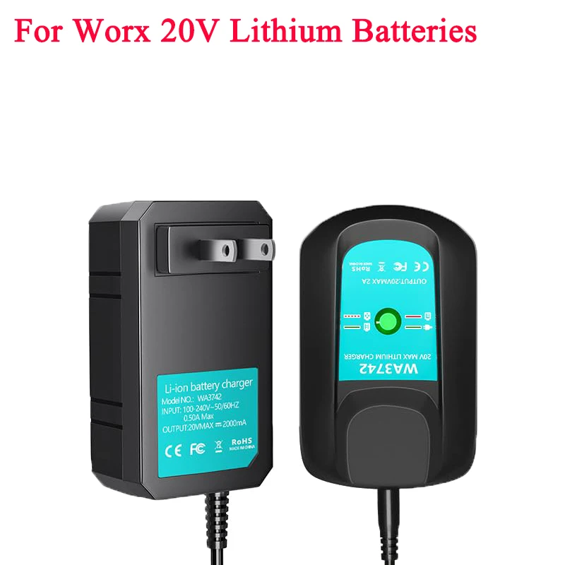 

Lithium Battery Charger Adapter Portable Replacement Charger Compatible for WORX 20V Lithium Battery Power Tools US/EU/UK Plug