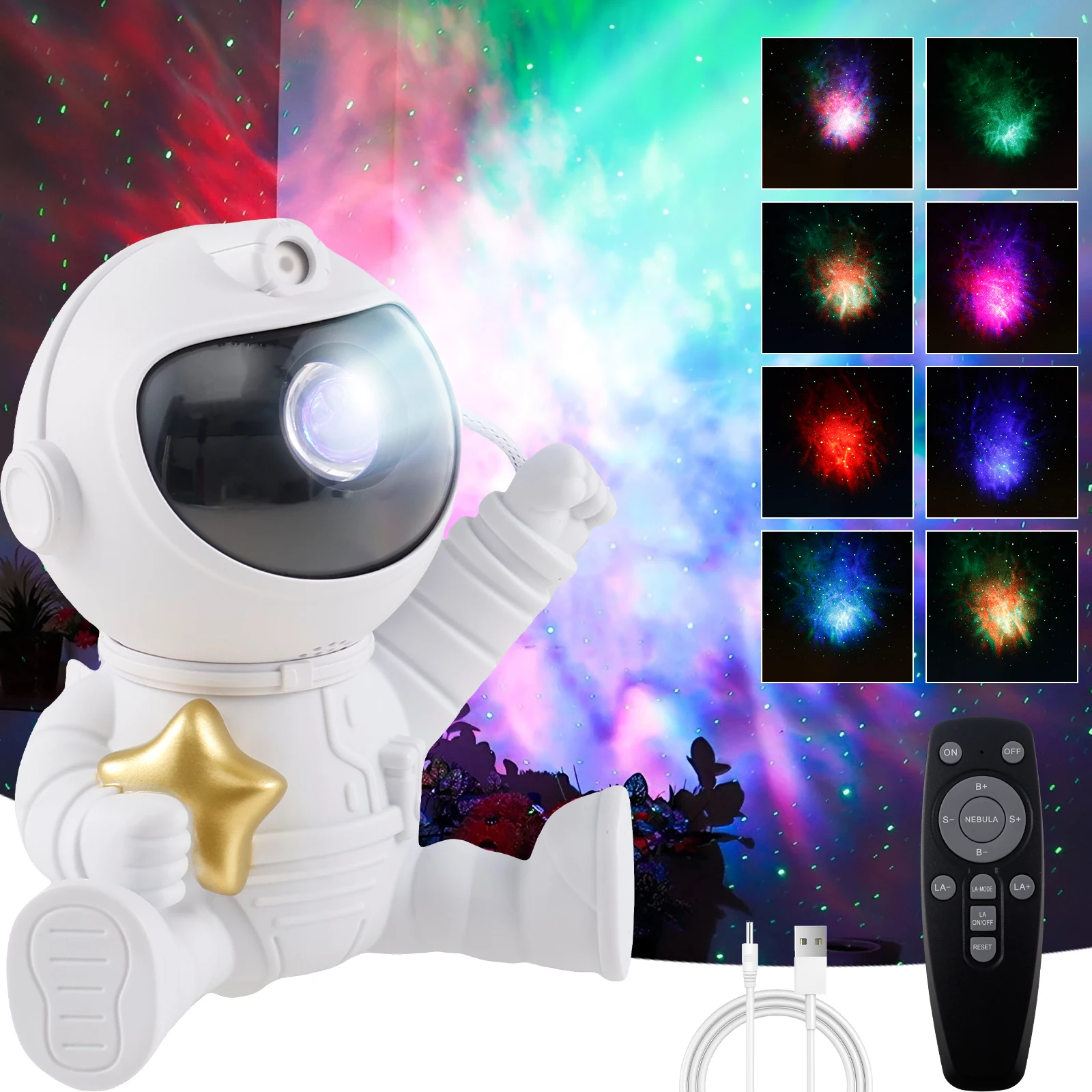 Astronaut Star Projector Adjustable Star Projection Night Light with Star Mode and Brightness Mode 360°Rotating Star Projector