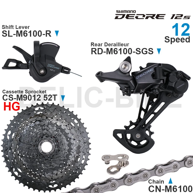 SHIMANO DEORE M6100 12speed Groupset with Right Shifter Rear Derailleur Chain Original and SUGEK 11-50T 52T Cassette Sprocket