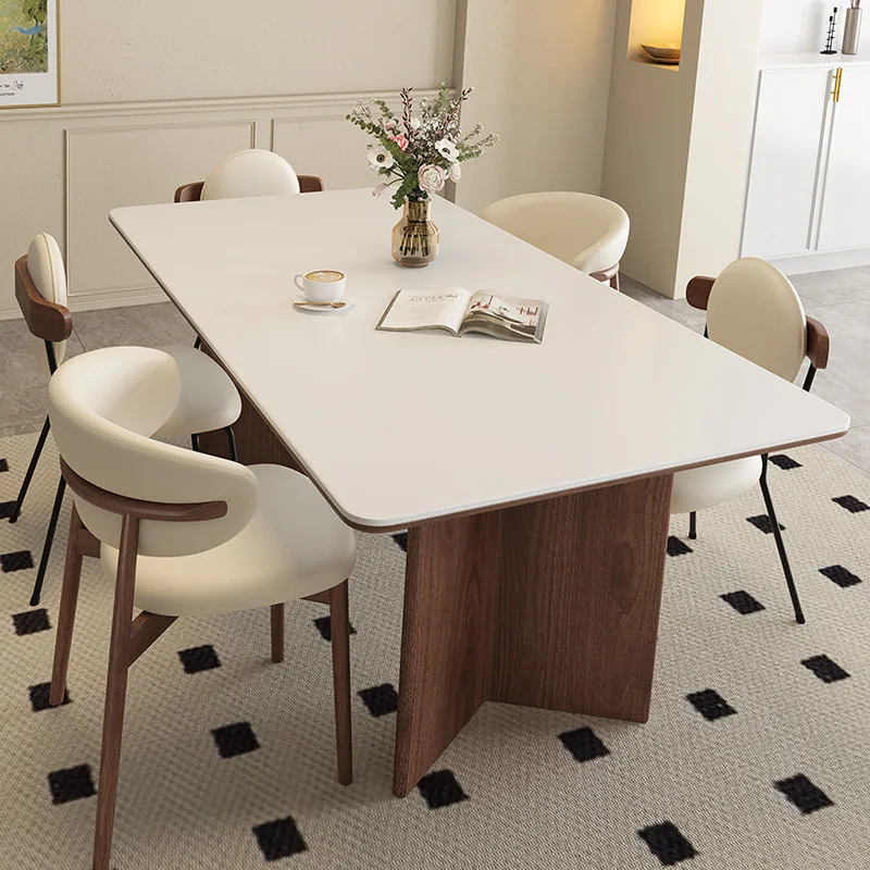 Solid wood slate dining table black walnut full support rectangular household