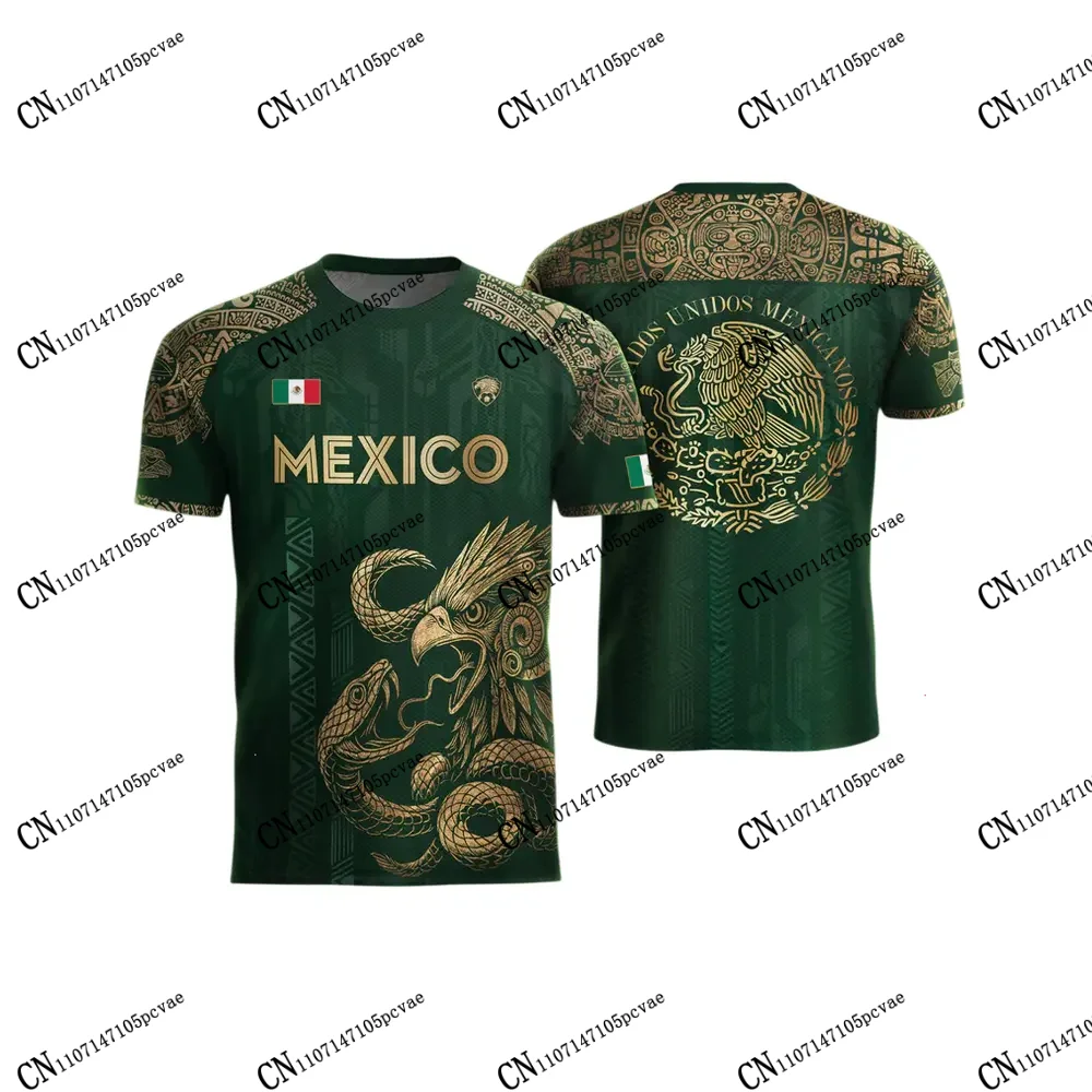 Mexico National Flag Print T Shirt For Men Funny 3D Eagle Pattern Short Sleeve Tees Outdoor Football Sports Clothing Casual Tops