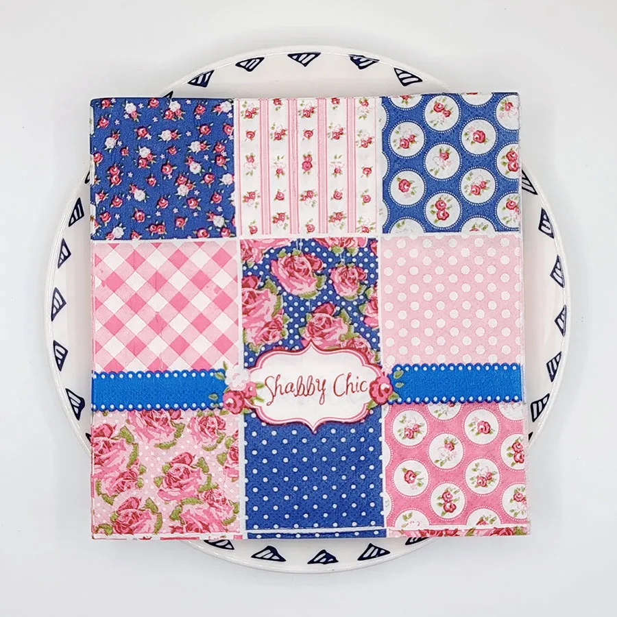 13in Shabby Chic Napkins - Premium Patchwork Design w/Vintage Roses & Lace Trim | Floral Tea Party, Bridal Shower Decor Supplies