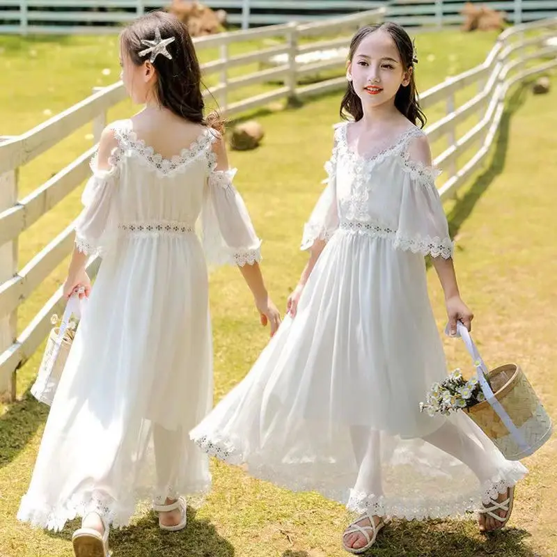 

3 To 14 Years Summer Girl Lace Dress Casual Baby Girls Clothes Kids Birthday Princess Dress Children Party School Wear