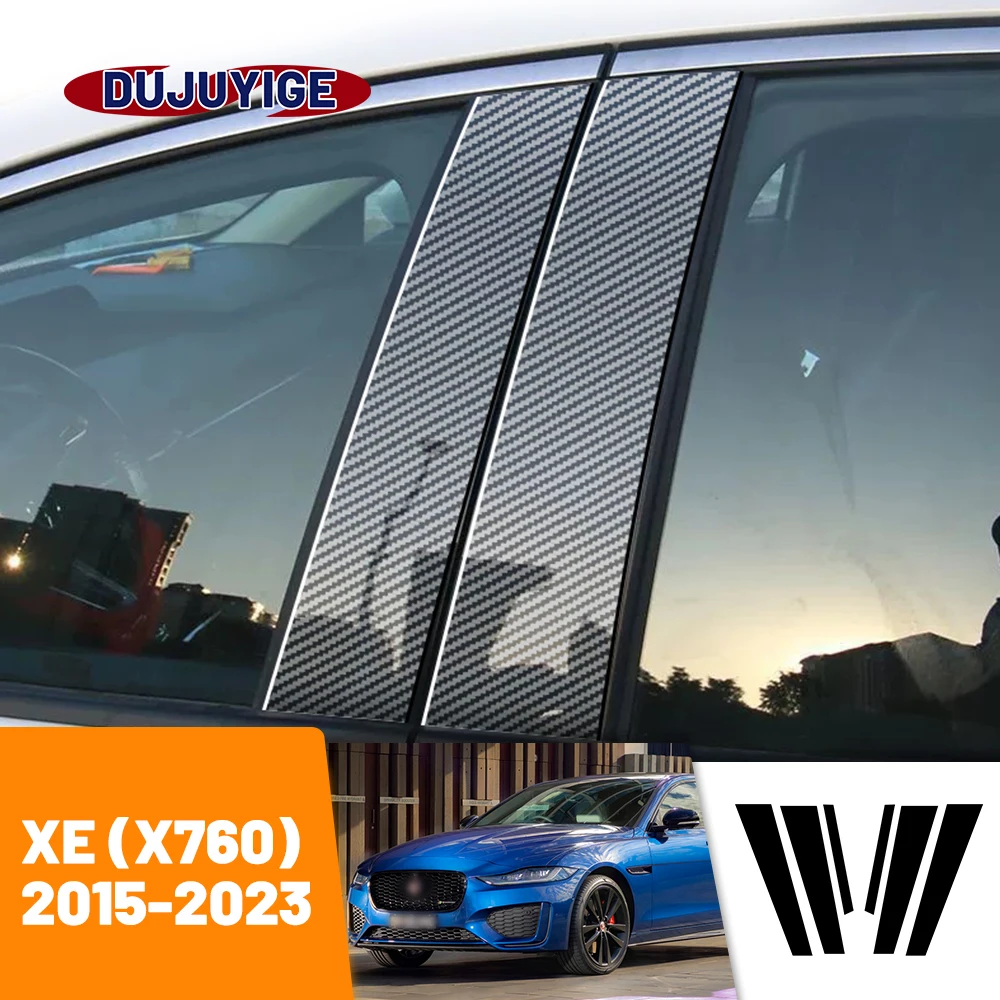 

For Jaguar XE X760 2015-2023 2016 2017 2018 2019 2020 6p Carbon Fiber Window Door Column Deal B C Pillar Post Cover Trim Sticker