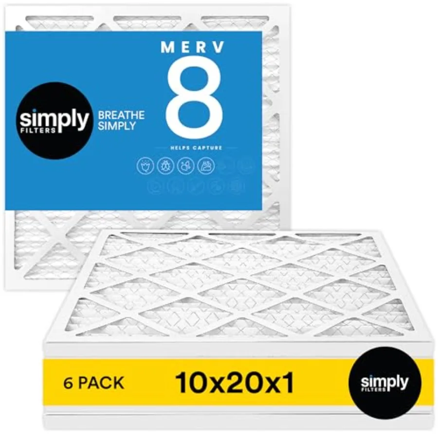 

10x20x1 Air Filter MERV 8 6 Pack Designed for Home AC Furnace and HVAC Systems Ideal for Dust Pet Dander and Allergy Control wi