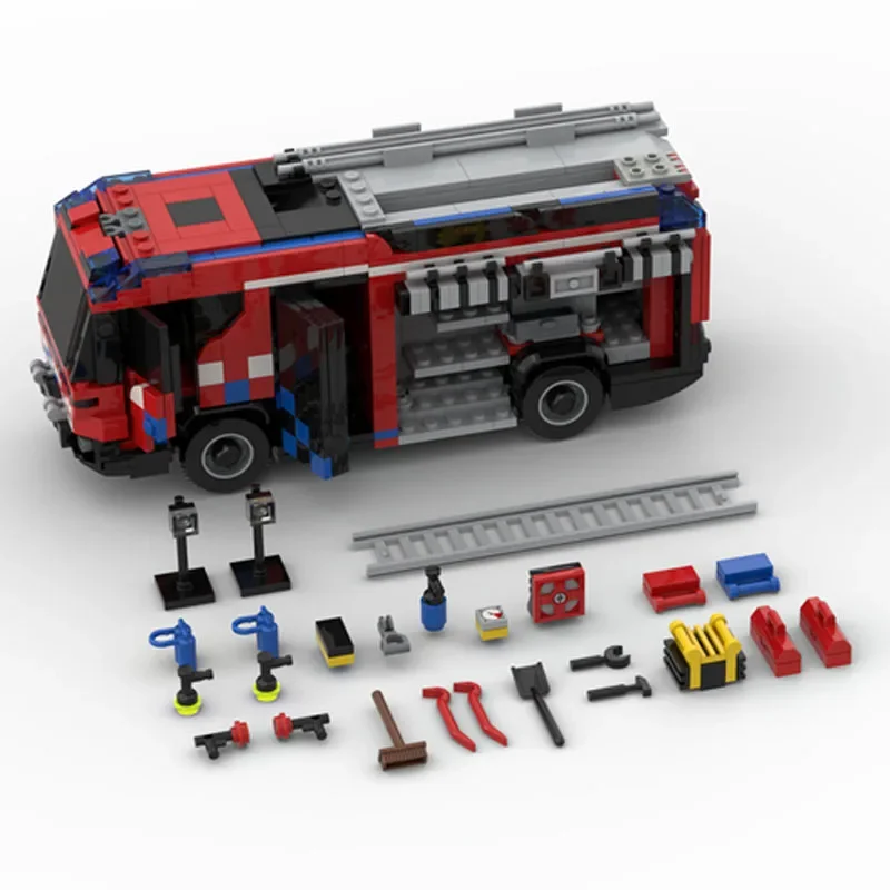 Hybride Brandweerwagen Motor MOC-57318 Brandweerwagen Stad Fire Bouwsteen Speelgoed Model 877PCS DIY Verjaardagscadeau Kinderen Kerstcadeau