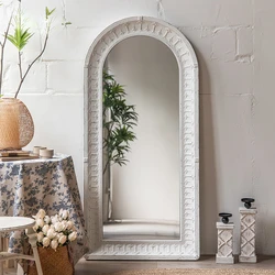 Essent Nordic Retro Rustic Decorative Large Arched Wall Mirror Iron Frame Full Body Vintage Floor Mirror For Living Room