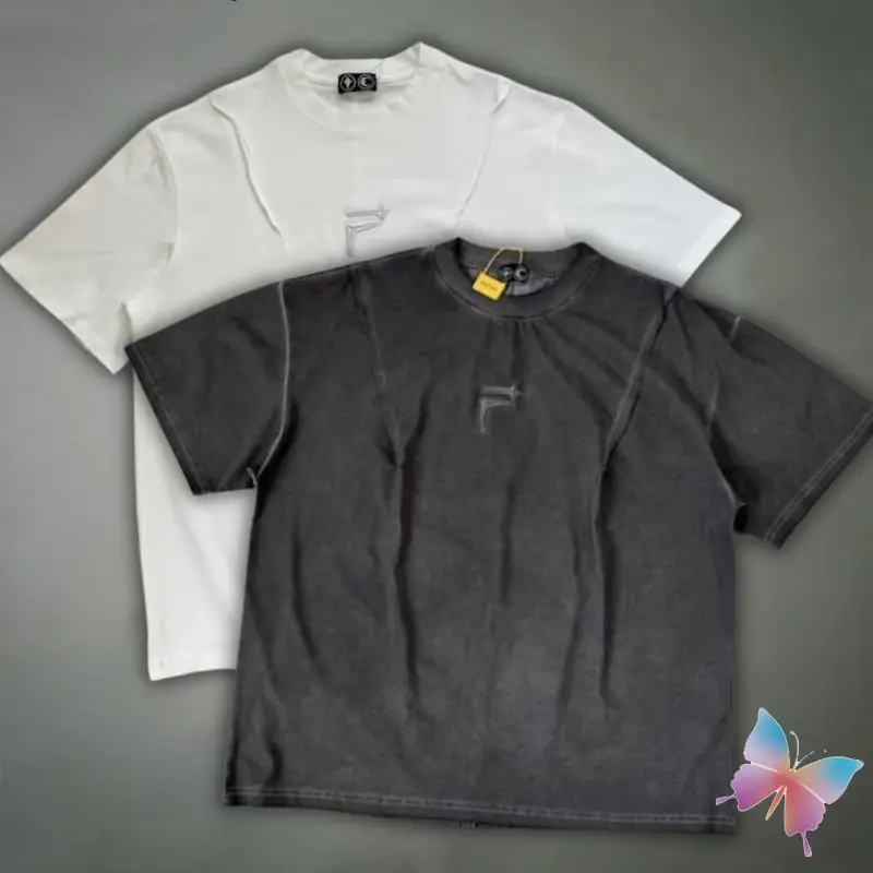 Summer Thug Club Tshirts Washed Grey Cotton Embroidered 3D Star Moon Logo Round Neck Short Sleeve Street Casual Men Women Tops