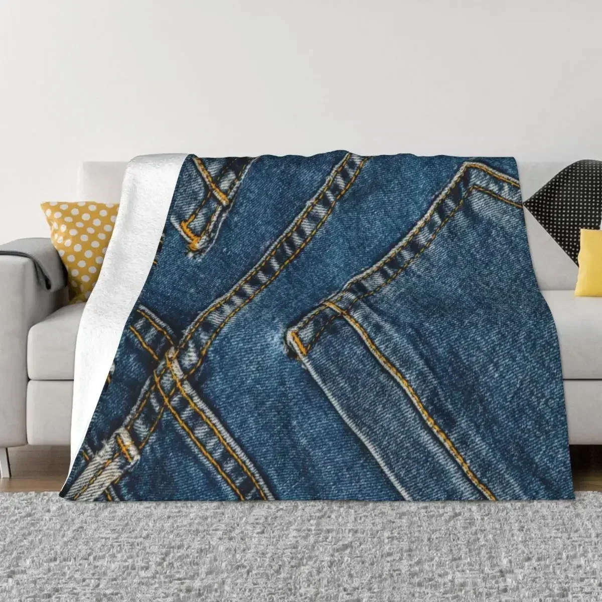 Diagonal two pocket I love bluejeans denim Throw Blanket funny gift Fashion Sofas Blankets