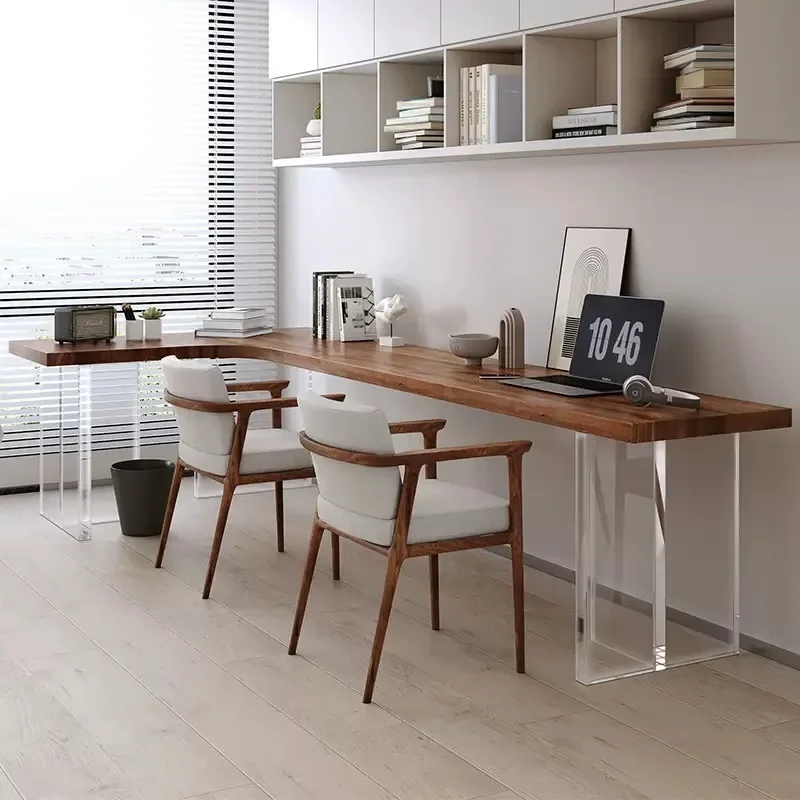 Acrylic suspension corner solid wood integration, study L-shaped double computer desk corner office