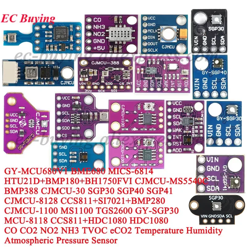 1-2Pc GY-SGP30 SGP40 SGP41 MICS-6814 CCS811 TGS2600 BME680 Carbon Dioxide Gas Sensor Air Quality CO2 CO NO2 NH3 TVOC ECO2 Detect