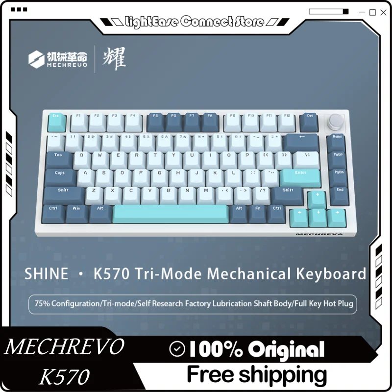 Mechrevo K570 Tri-Mode 81 Key Customized Mechanical Keyboard Pbt Keycaps Multimedia Knob Structure Hot Swap Hifi Jelly Switch