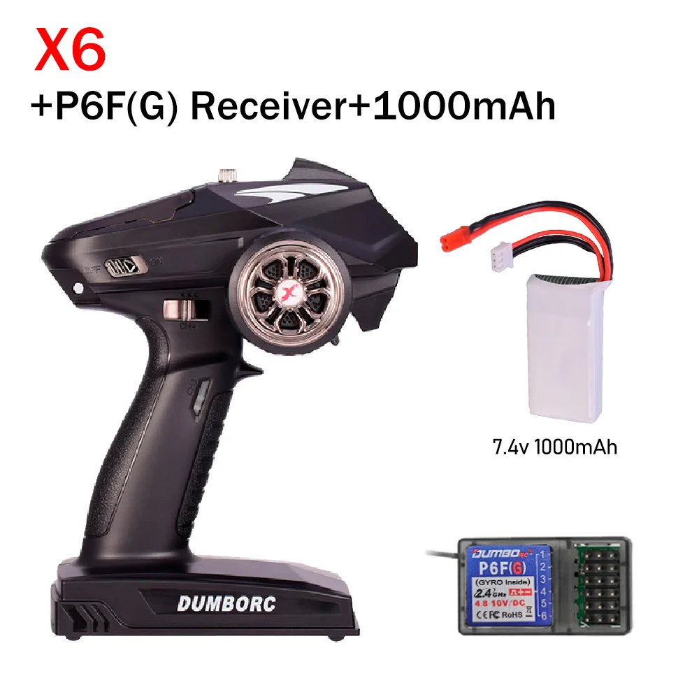 DUMBORC Zender Afstandsbediening 2.4G 6CH X6 met P6FG Gyro Ontvanger LED Lichtset voor 1/10 1/8 Crawler Axial SCX10 RC Auto