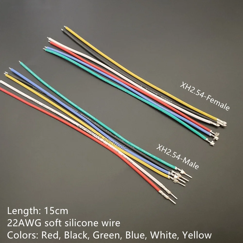 JST XH 2.54mm Connector Kit with 22AWG Pre-Crimped Silicone Cables - 2/3/4/5/6 Pin Male Female Sockets for Electronics