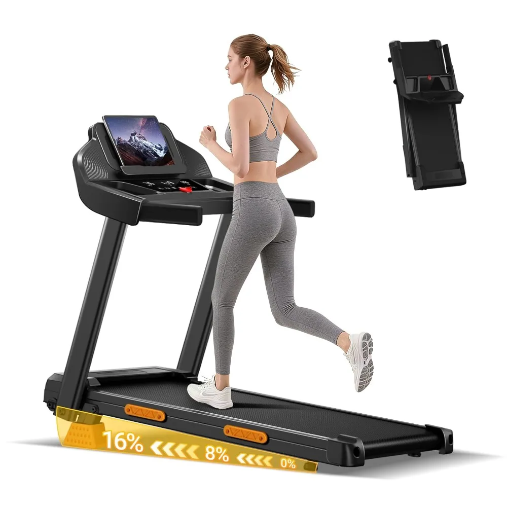 

16% Incline Foldable Treadmill with Handle, Triple-Screen Console, 3.0HP Quiet Brushless Motor for Home & Office Use, Custom