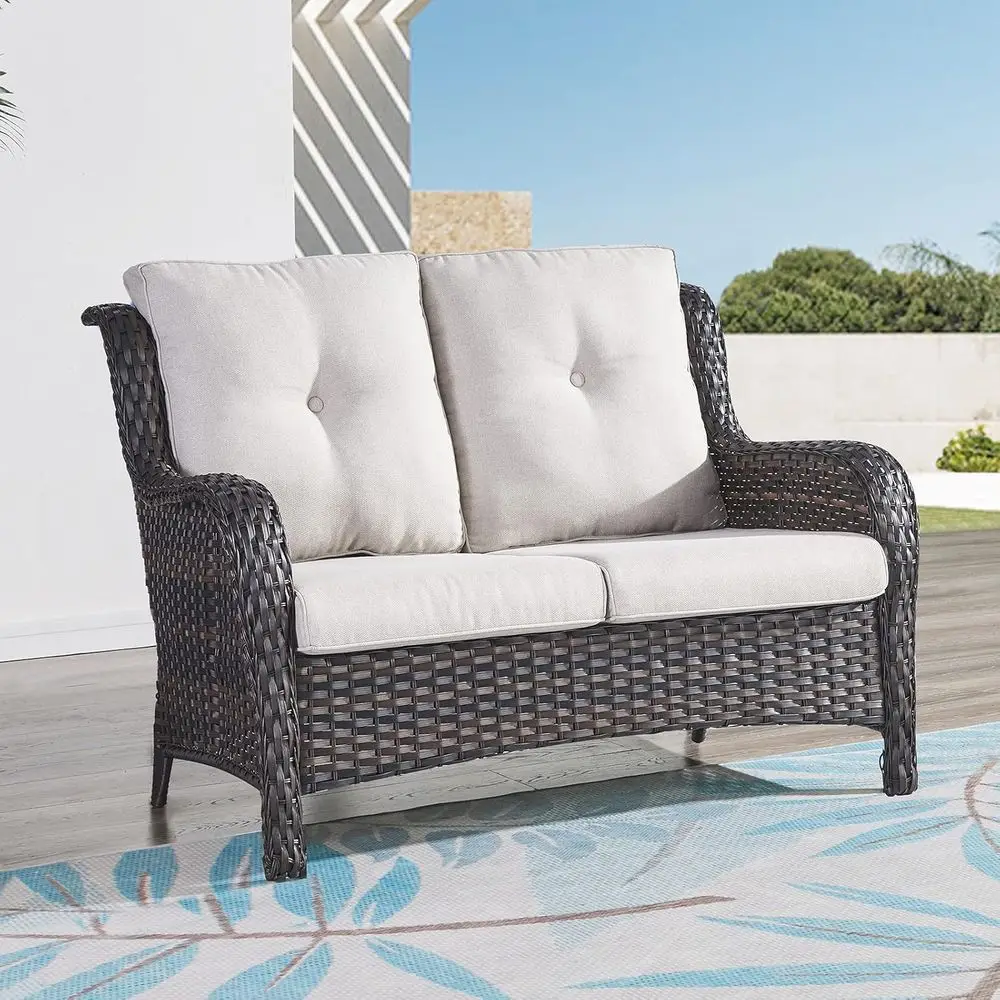 

Outdoor Loveseat Soa 2-Seat PE Rattan Patio Love Seat with Cushions,Deep Seat High Curved Back Armset Sectional Couch or Patio,G