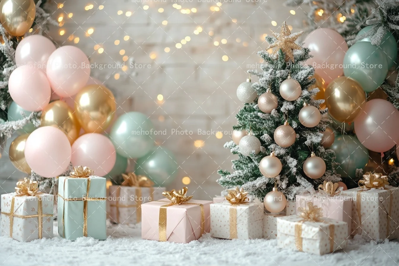 Mehofond Photography Background Exquisite Christmas Tree Gold Star Silver Spherical Ornamet Kids Family Portrait Backdrop Decor