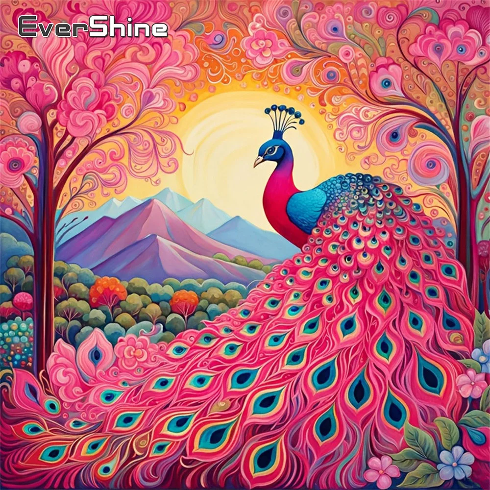 Evershine Diamantmalerei Tierbild aus Strass-Stickerei Pfau Vollbohr-Diamantmosaik Baum Handgemachtes Hobby