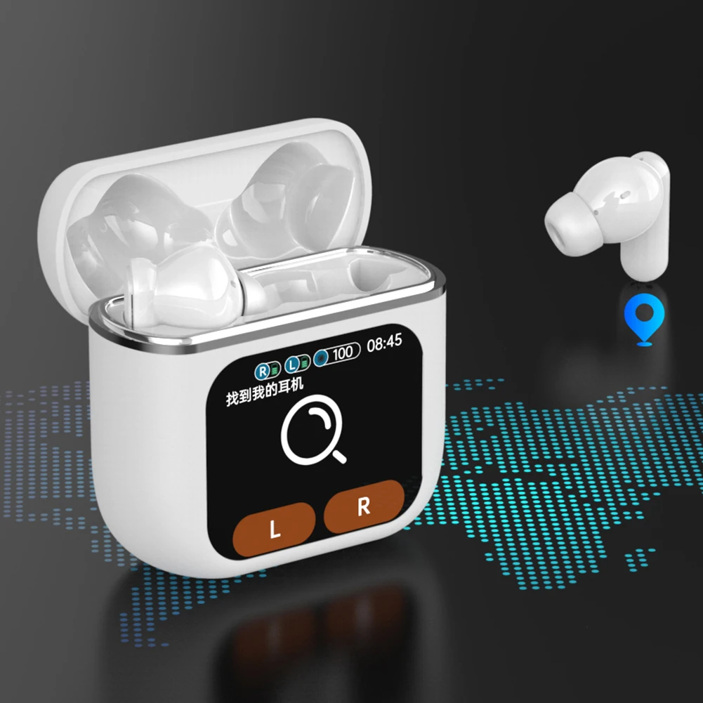 Bluetooth-Compatible 5.4 Headphones HD Touch Screen Digital Display Earbuds IPX4 Waterproof Long Battery Life for Outdoor Sport