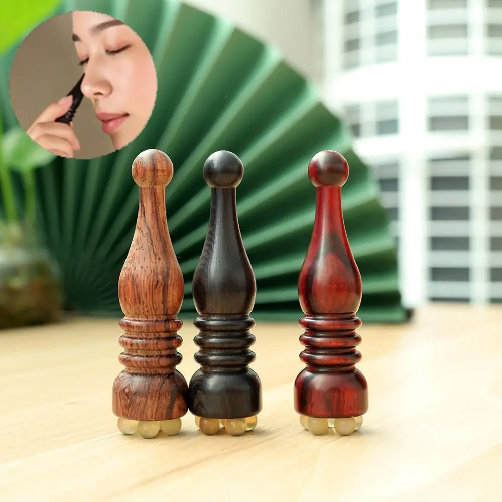 Sandalwood Eye Massage Stick Lotus Seedpod Shape Five Sheep Horn Beads Gua Sha Massager Reduce Puffiness Smooth Surface