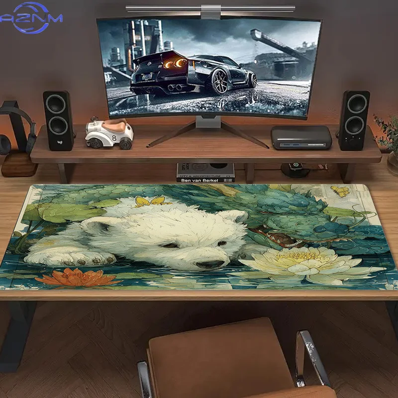 Pond for Lotus White Bear Pattern Office Laptop Gaming Mouse Pad Birthday Gift Christmas Gift Valentine's Day Gift Mouse Pad