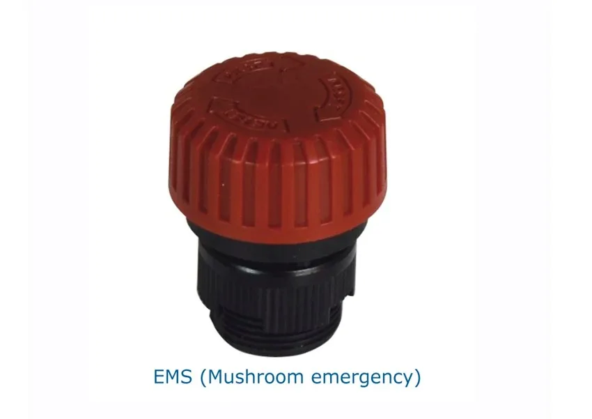 red mushroom emergency stop EMS of Telecontrol Telecrane Wireless industrial crane radio remote control transmitter emitter use