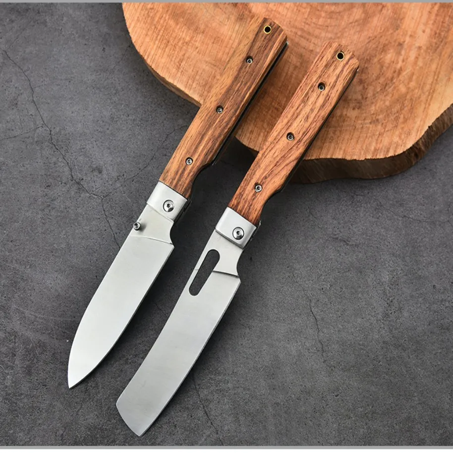 5.5 Inch Folding Kitchen Knife Outdoor Vegetable Knife Convenient Pocket Picnic Tool Knife Small Japanese Color Wooden Handle