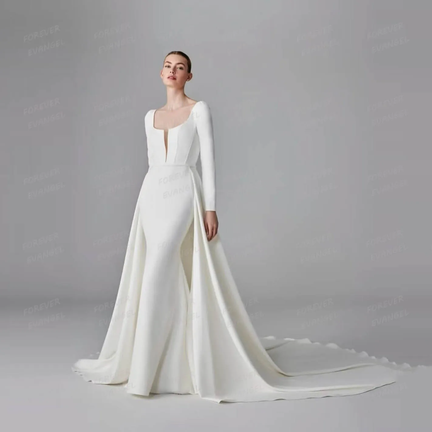 Simple Sexy Wedding Dresses Woman's Mermaid Satin Boat Neck Bride Gowns Formal 2 In 1 Backless 2026 Customized Vestidos De Novia