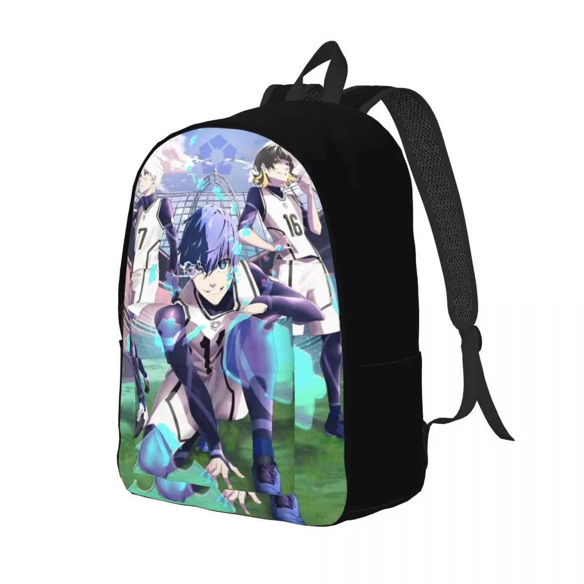 Mochila informal con cierre azul para hombre y mujer, bolsa de lona para ordenador portátil, trabajo, fútbol, Anime