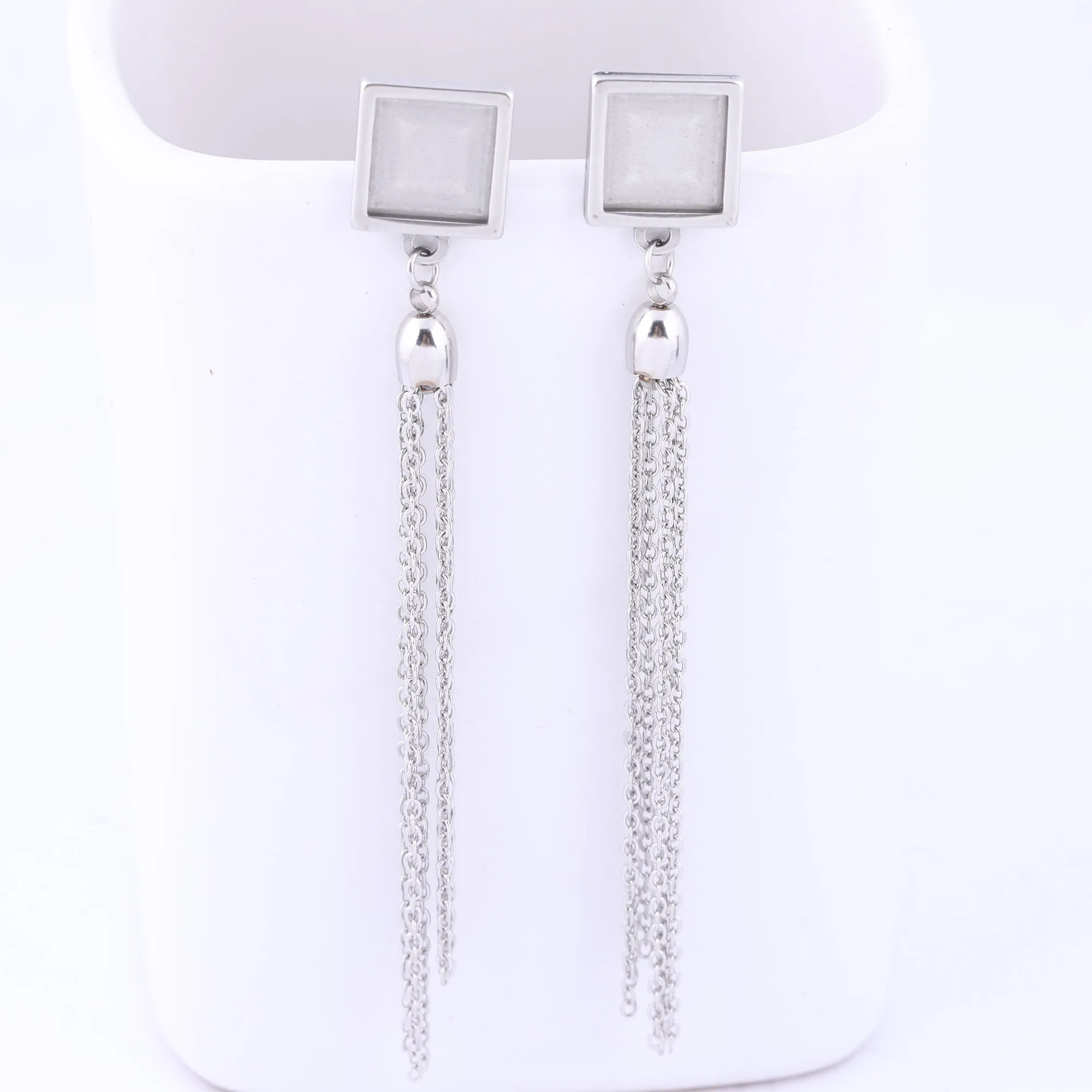 6 sztuk Fit 10mm plac Cabochon kolczyk stadniny podstawa ustawienia ze stali nierdzewnej Tassel Charms kolczyki Diy materiały do produkcji