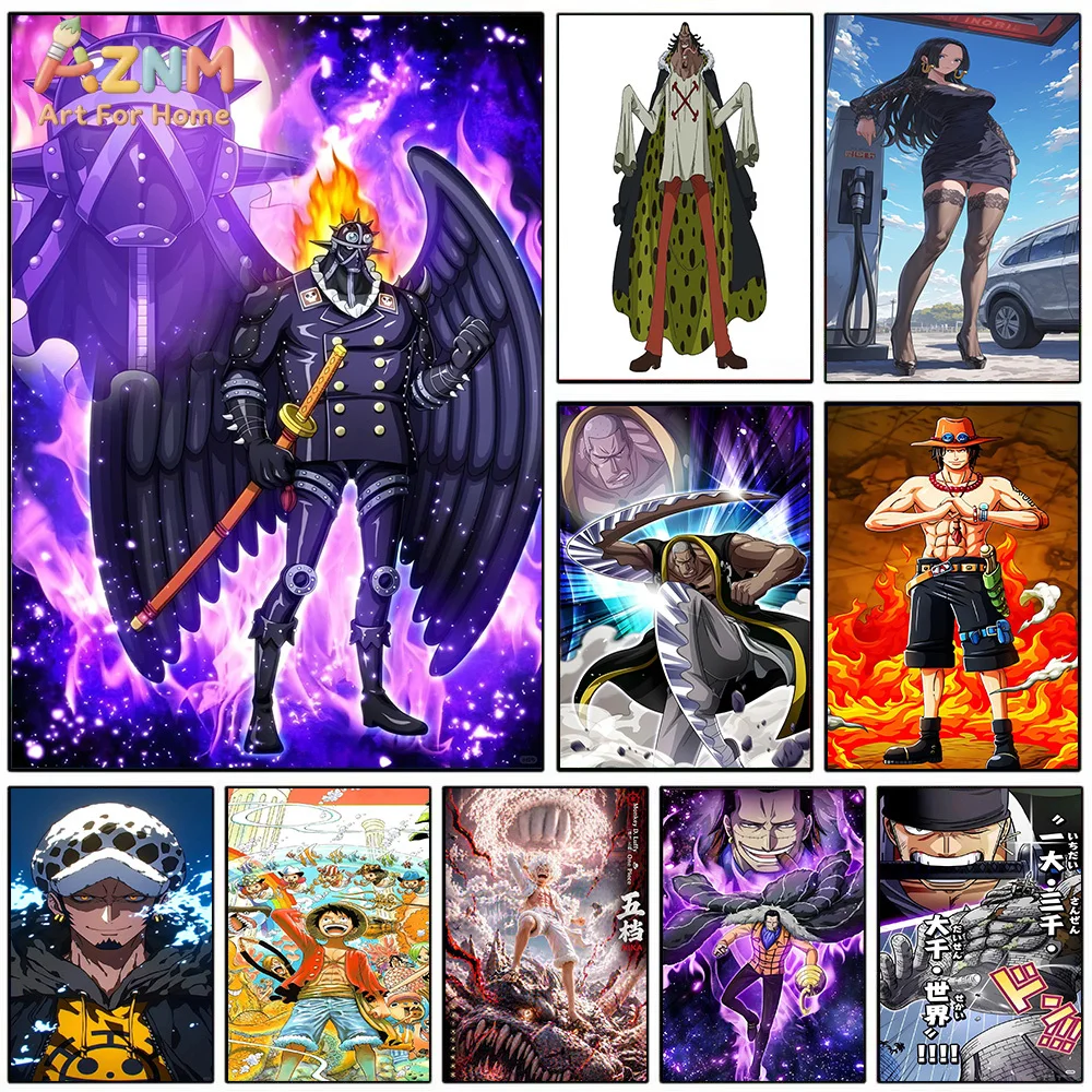 AZNM - Lienzo Decorativo de Anime One Piece con Impresión HD de King, Boa Hancock, Portgas D. Ace, Gear 5, Luffy, Trafalgar Law y Zoro, sin Marco