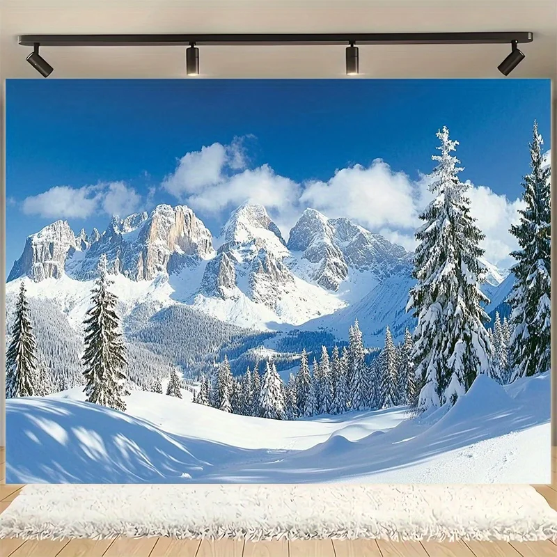 Realistic Alpine Snow Mountain Landscape Tapestry Wall Hanging Backdrop Decoration for Home Party Gift Christmas Wedding