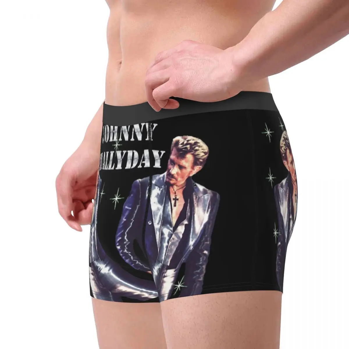 Johnny Hallyday Rock Music French Singer Men Underwear Boxer Shorts Panties Funny Soft Underpants for Homme