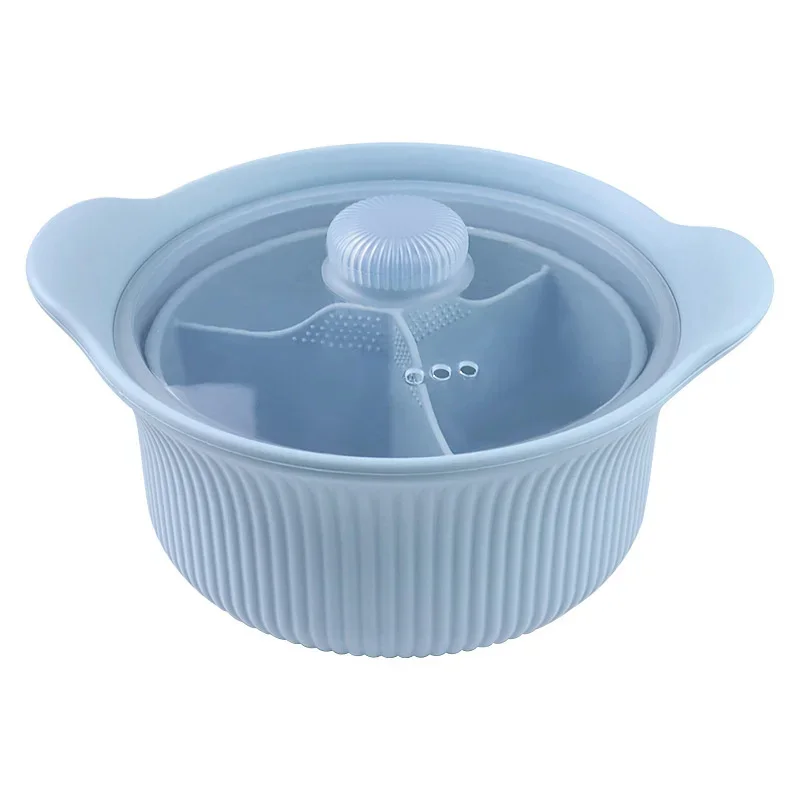 Silicone Steamer Pot 15.6cm Microwave Foldable Rice Cooker 3 Compartment Kitchen Vegetable Meat Steam Basket Tray