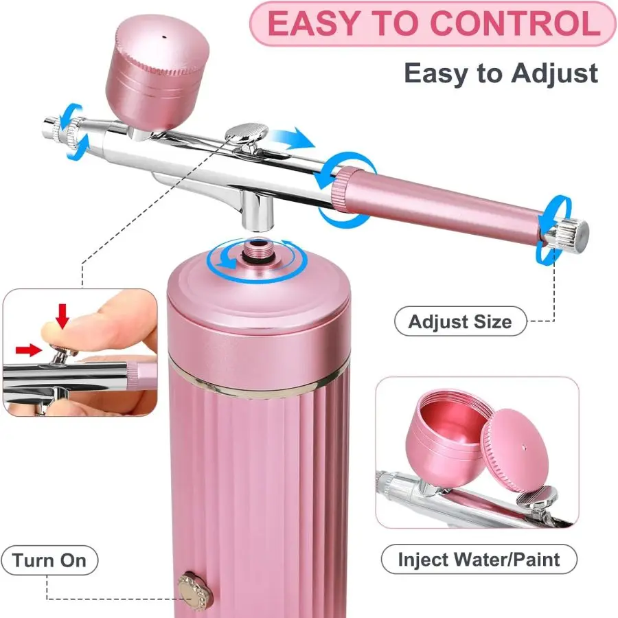 Airbrush Kit with Compressor, Portable Auto Handheld Airbrush Gun with 0.4mm Tip, 34PSI Air Pressure, 7.4V Rechargeable Compressor for Painting, Tattoo, Nail Art, Model Coloring, Makeup