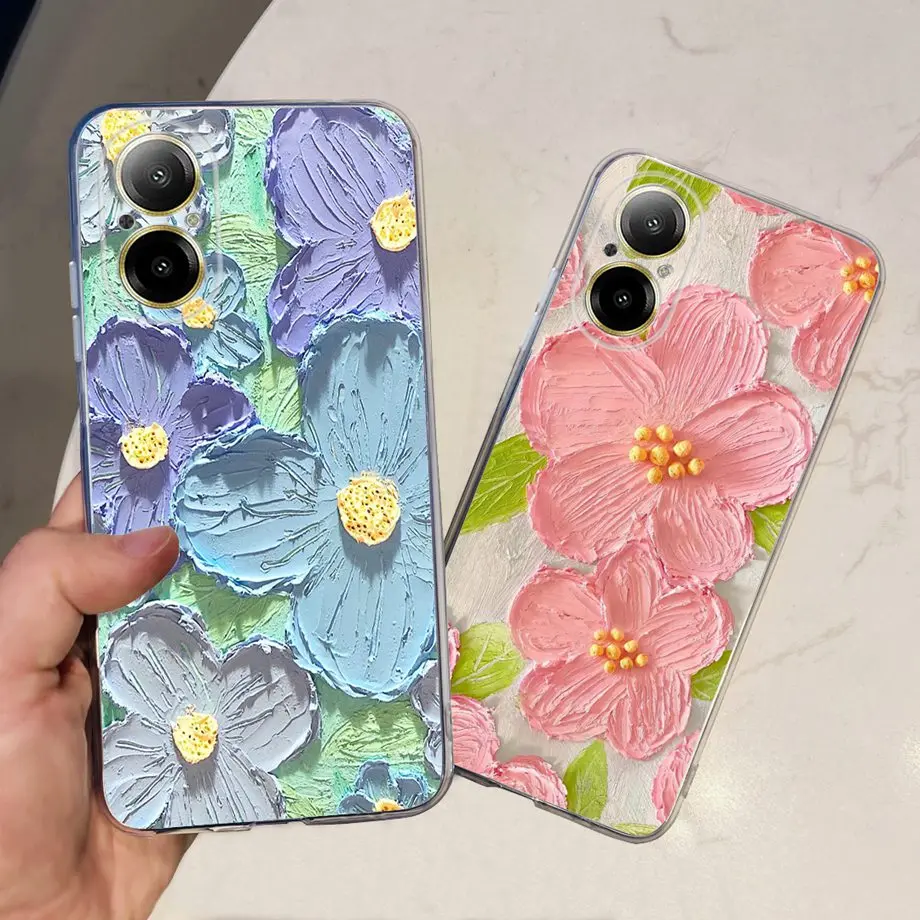 For Realme C67 4G 5G Phone Case Transparent Soft TPU Rubber Cover Lovely Cat Beauty Butterfly Flower Capa For Realme C67 RMX3890
