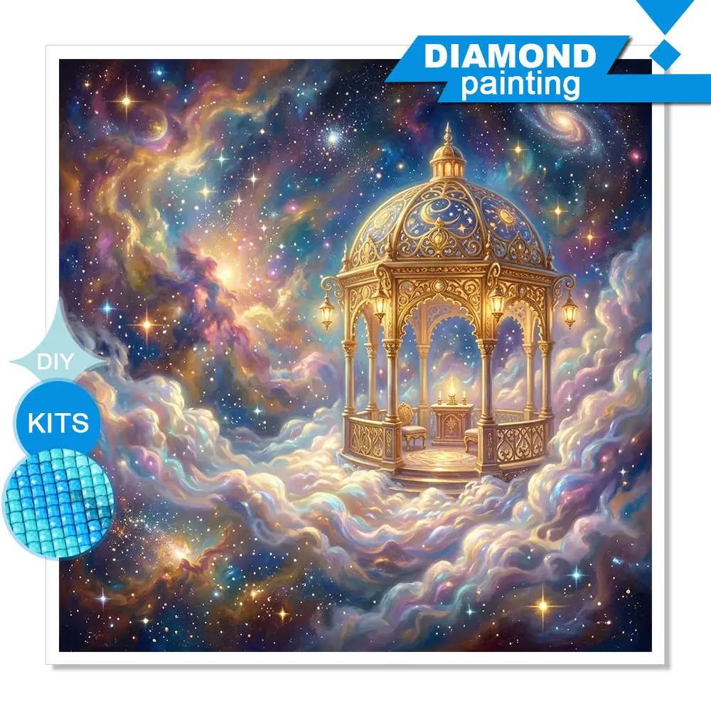 Huacan 5D DIY Diamantmalerei Sternenhimmel Goldener Pavillon Diamantmosaik Landschaft Neue Kollektion Dekorative Gemälde