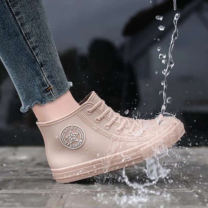 Winter Fleece-Lined Warm Short Tube Rain Boots Women's Non-Slip Fashion Outdoor Rubber Shoes Waterproof Shoes Women