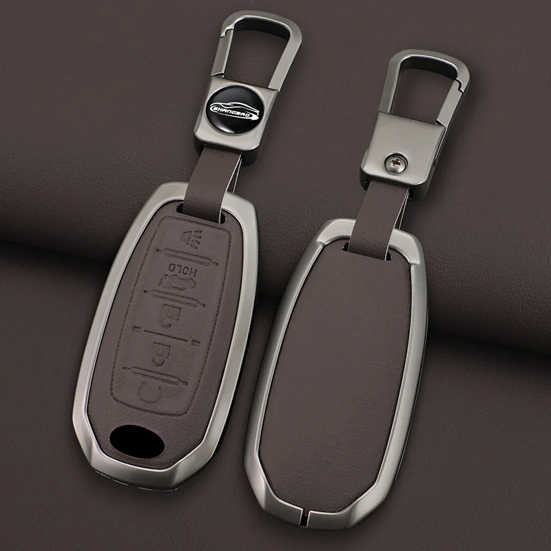 For Infiniti Q50 Q60 QX50 QX55 QX60 Q70L 2020 Zinc Alloy Leather Car Full Key Case Cover Smart Remote Keychain Accessories view 3