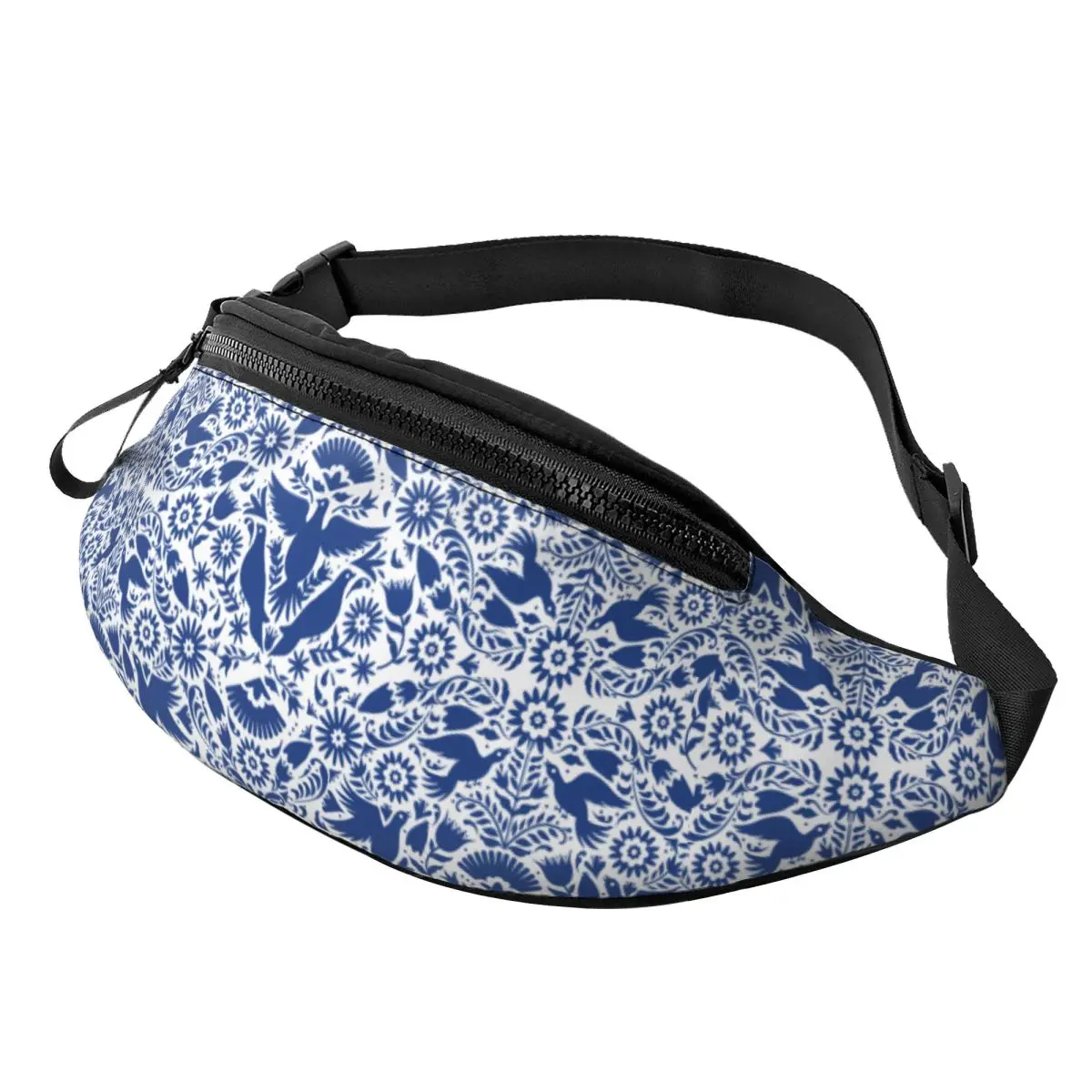 Custom Otomi Birds Mexican Flowers Pattern Fanny Pack Men Women Fashion Crossbody Waist Bag for Running Phone Money Pouch